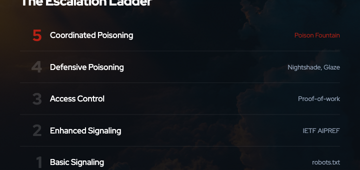 Escalation ladder from voluntary compliance to coordinated poisoning